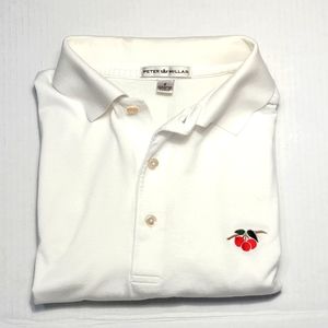Peter Millar Premium White Golf Polo W/ Cherry Embroidery on Chest Size S